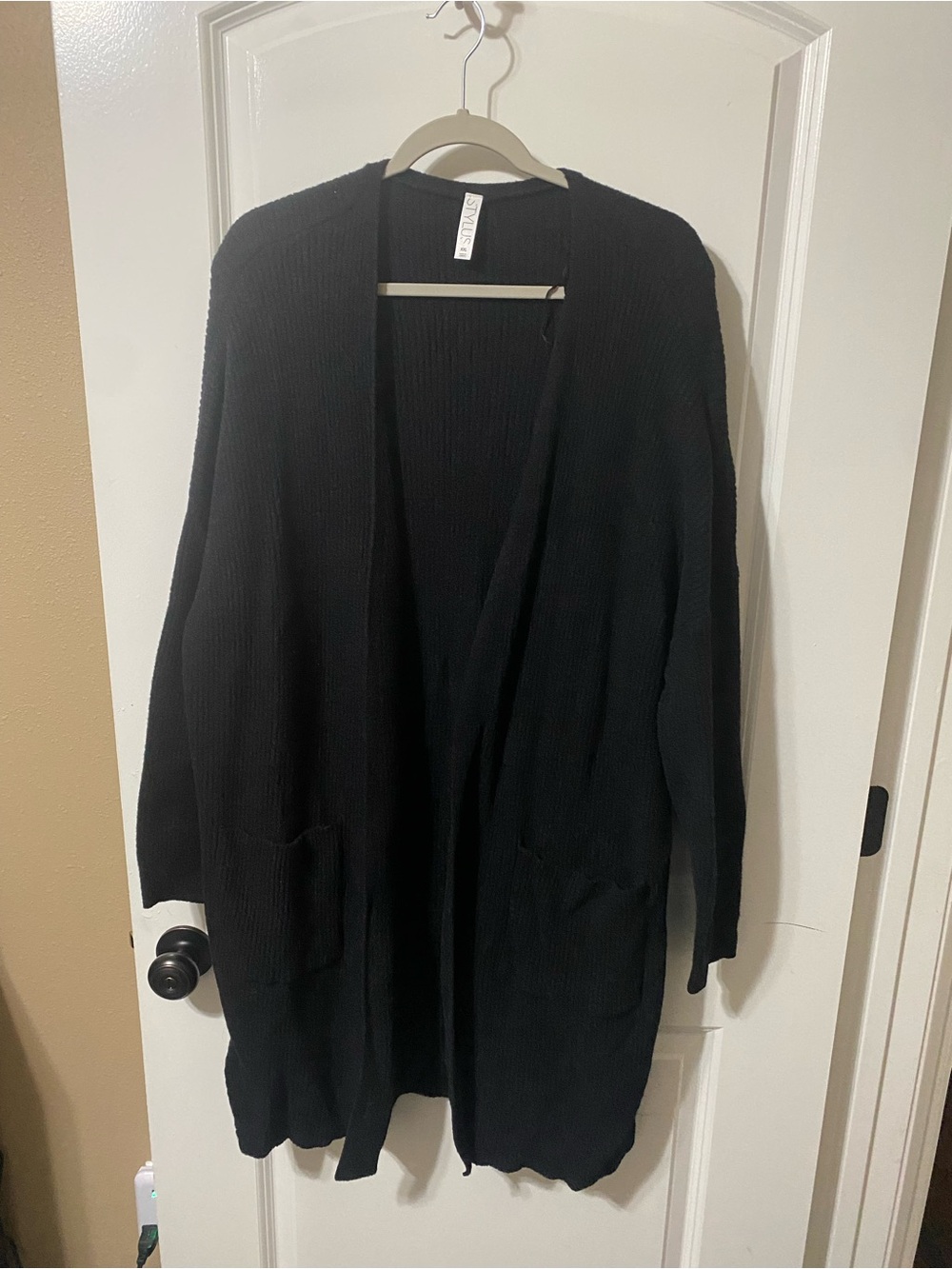 STYLUS Black Open-Front Ribbed Cardigan